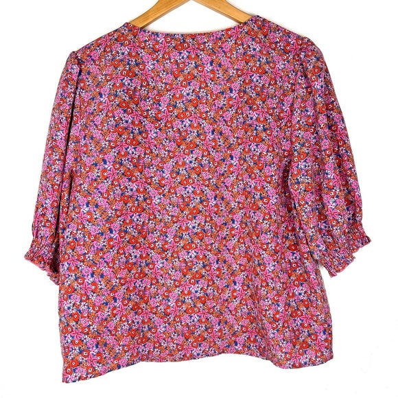 Sanctuary It’s A Must Smocked Puff Sleeve Blouse Pink Meadow Ditsy Floral Large - Picture 5 of 7